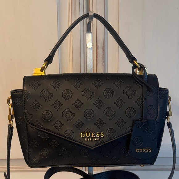 Guess Handbags - Guess black embossed satchel Zanelle Top Handle purse